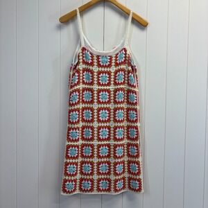 Willow & Wind Women Boho Beachy Granny Square Mini Dress Size S Sexy Hippie Chic